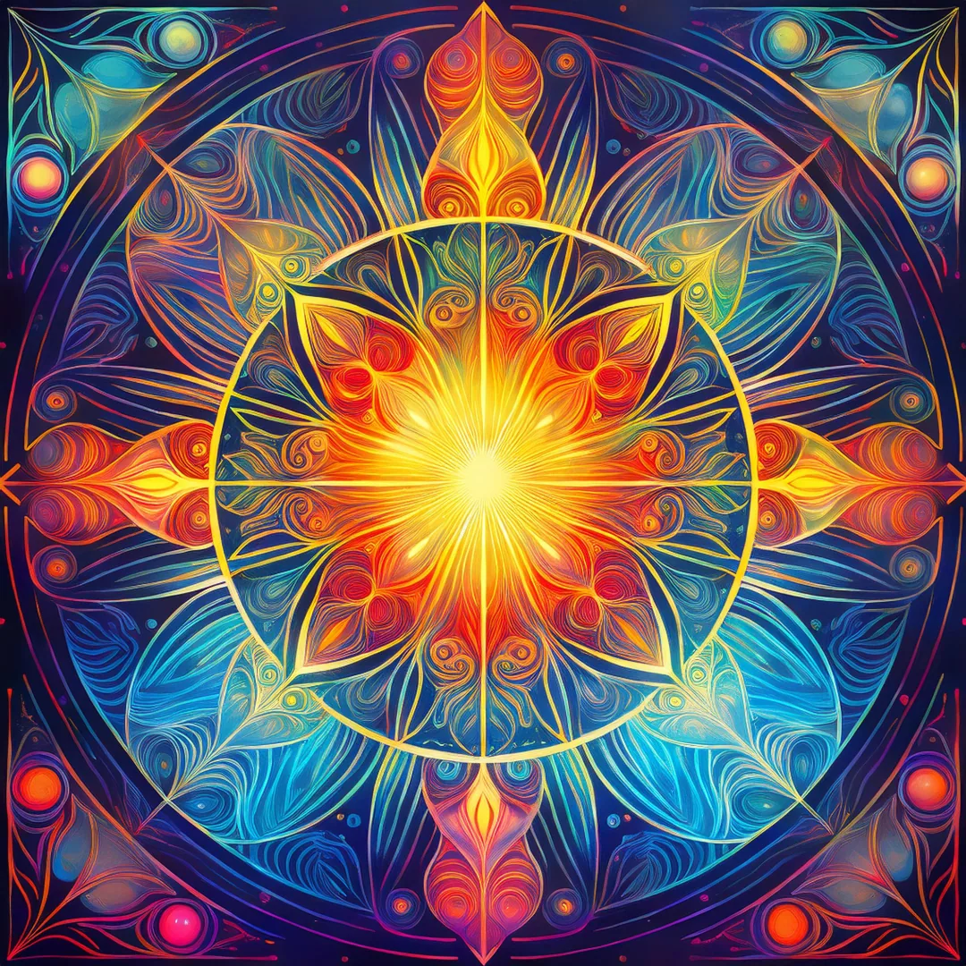 Leuchtendes Mandala in warmen Farben Leuchtendes Mandala in warmen Farben